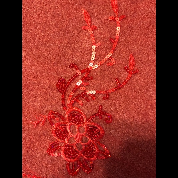 Embroidered Embellished Sequins  Paillettes Scarf Shawl 40,5 x40,5 Chic red mesh - Picture 5 of 13